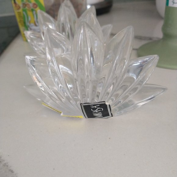 Vintage Crystal Glass Lotus Shaped Candlestick Holders  Set of two - Picture 7 of 12